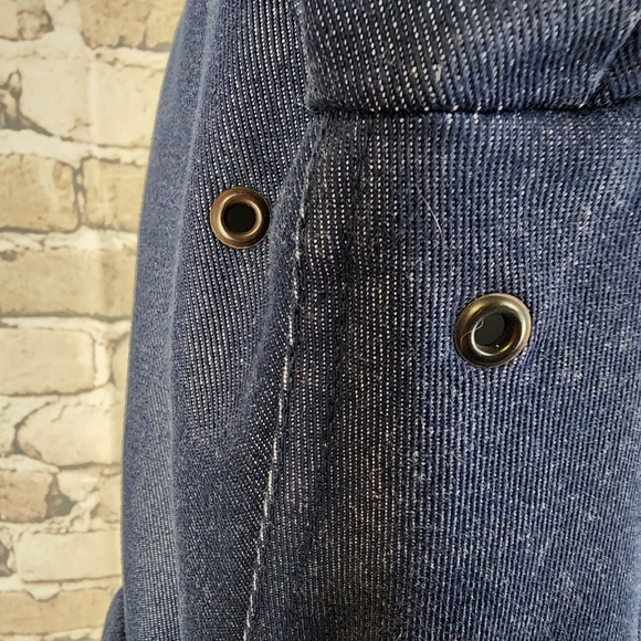 GAP Belted Denim Trench Coat  Embroidered Retro Blue Size Small - Picture 14 of 16